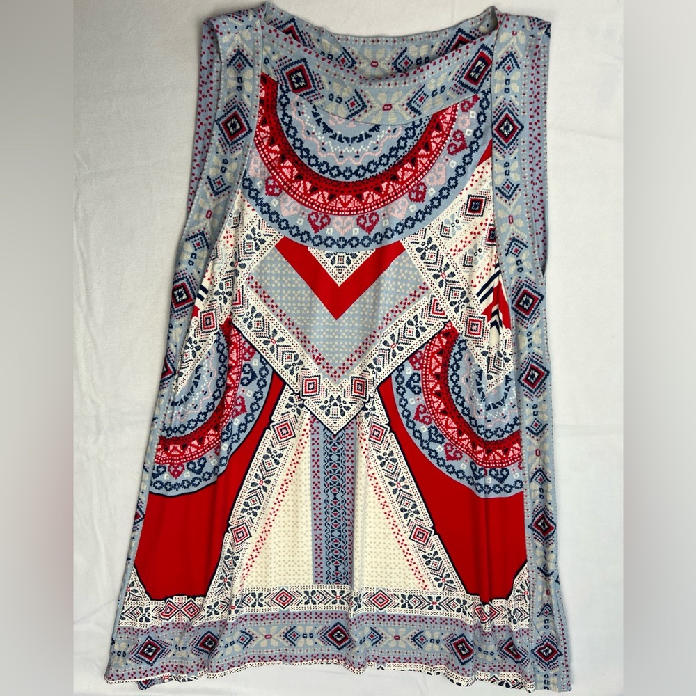 Rose & Olive Patchwork Sleeveless Western Rodeo Bandana Print Stretch Tunic Top